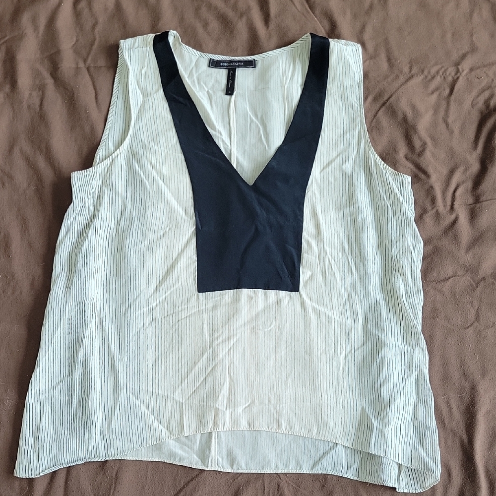 BCBGMaxAzria Black and White Striped Tank Top
